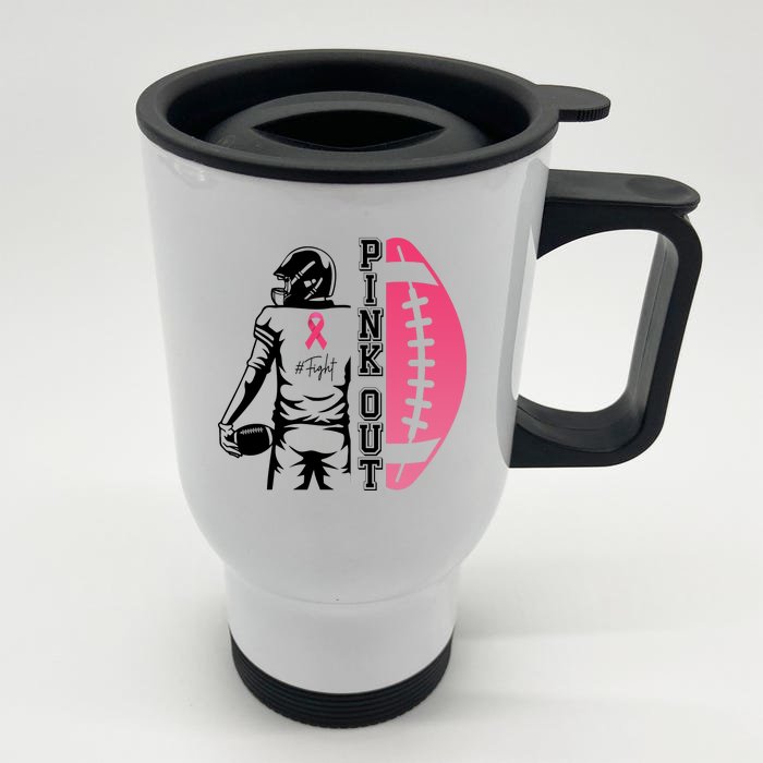 Pink Out Football Team Fight Breast Cancer Awareness Front & Back Stainless Steel Travel Mug