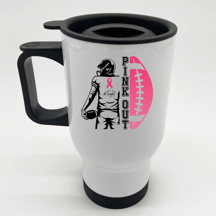 Pink Out Football Team Fight Breast Cancer Awareness Front & Back Stainless Steel Travel Mug