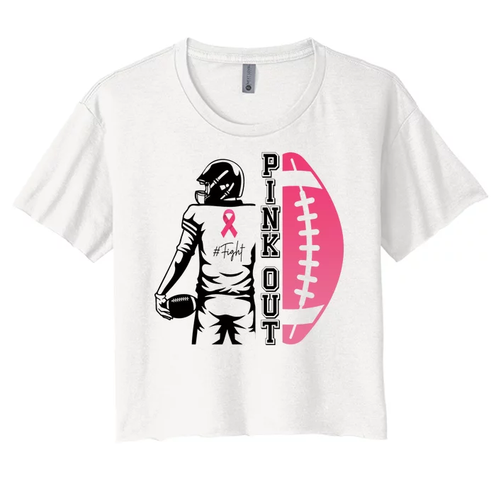 Pink Out Football Team Fight Breast Cancer Awareness Women's Crop Top Tee