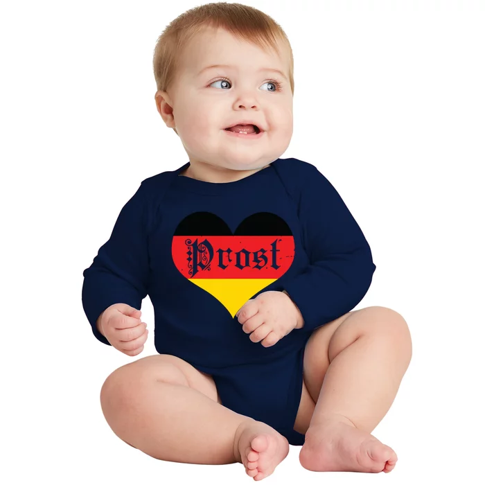 Prost Oktoberfest German Flag Heart Beer Baby Long Sleeve Bodysuit