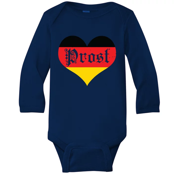 Prost Oktoberfest German Flag Heart Beer Baby Long Sleeve Bodysuit