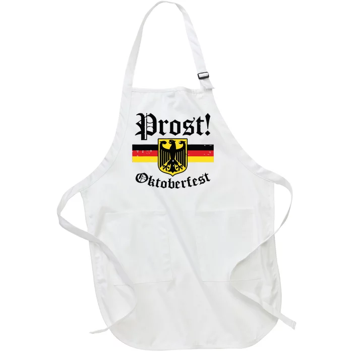 Prost Oktoberfest German Flag Crest Eagle Bavarian Full-Length Apron With Pocket