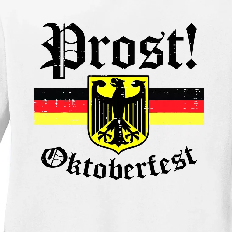 Prost Oktoberfest German Flag Crest Eagle Bavarian Ladies Long Sleeve Shirt