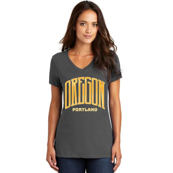 Portland Oregon Giant Logo Women's V-Neck T-Shirt