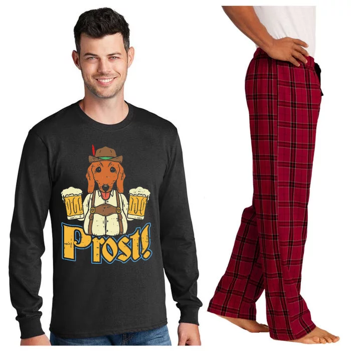 Prost Oktoberfest German Dachshund Dog Drinking Beer Long Sleeve Pajama Set