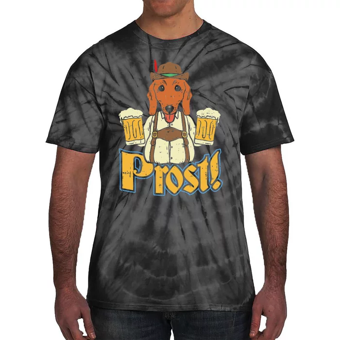 Prost Oktoberfest German Dachshund Dog Drinking Beer Tie-Dye T-Shirt