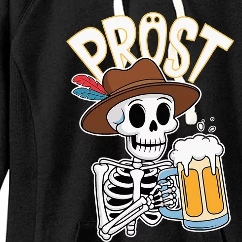 Prost Oktoberfest Halloween Skeleton Women's Fleece Hoodie