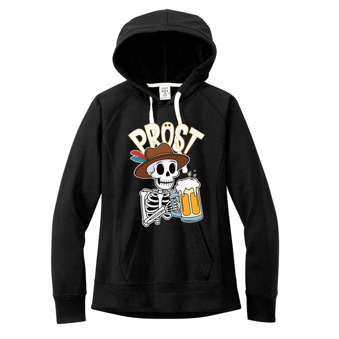 Prost Oktoberfest Halloween Skeleton Women's Fleece Hoodie