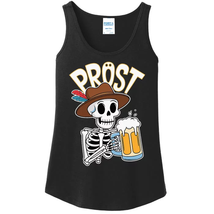 Prost Oktoberfest Halloween Skeleton Ladies Essential Tank