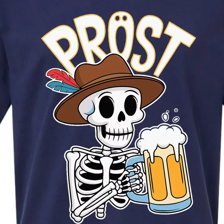 Prost Oktoberfest Halloween Skeleton Sueded Cloud Jersey T-Shirt