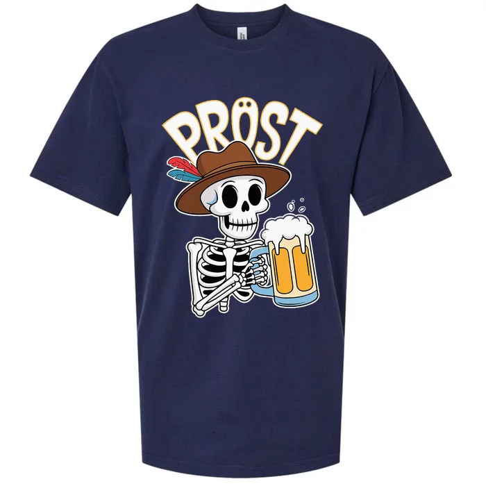 Prost Oktoberfest Halloween Skeleton Sueded Cloud Jersey T-Shirt