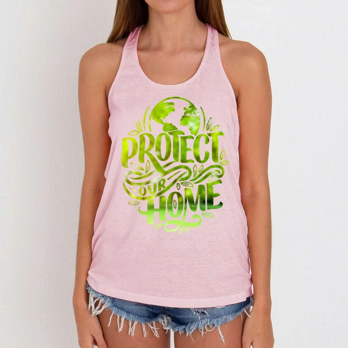 Protect Our Home Earth Day Save Our Planet Gift Women's Knotted Racerback Tank