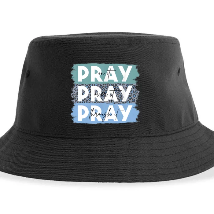 Pray On It Pray Over It Pray Through It Leopard Christian Sustainable Bucket Hat