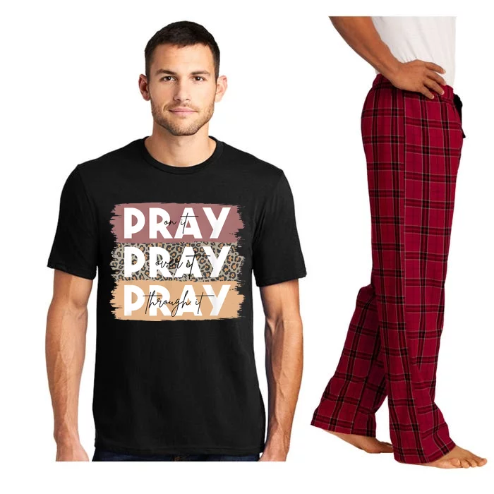 Pray On It Pray Over It Pray Through It Leopard Christian Pajama Set