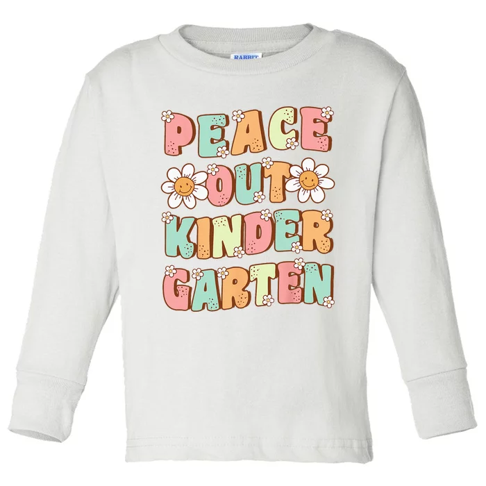 Peace Out Kindergarten Cute Groovy Last Day Of Kindergarten Toddler Long Sleeve Shirt