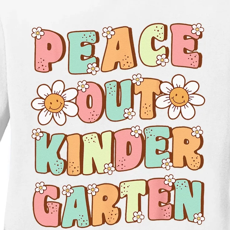 Peace Out Kindergarten Cute Groovy Last Day Of Kindergarten Ladies Long Sleeve Shirt