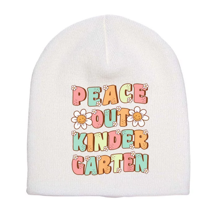 Peace Out Kindergarten Cute Groovy Last Day of Kindergarten Short Acrylic Beanie