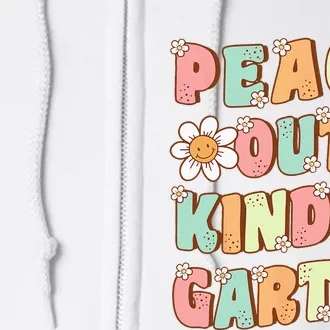 Peace Out Kindergarten Cute Groovy Last Day of Kindergarten Full Zip Hoodie