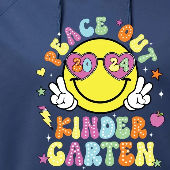 Peace Out Kindergarten Cute Groovy Last Day Of Kindergarten Performance Fleece Hoodie