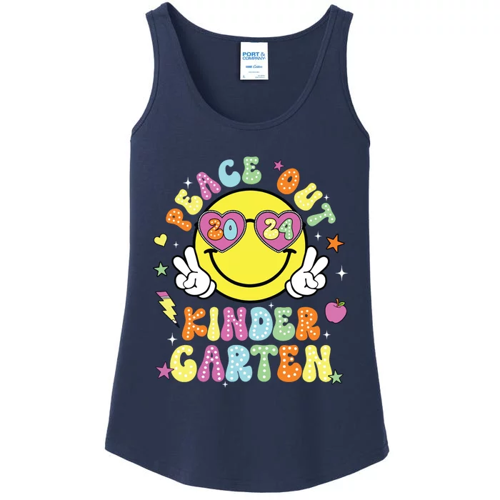 Peace Out Kindergarten Cute Groovy Last Day Of Kindergarten Ladies Essential Tank