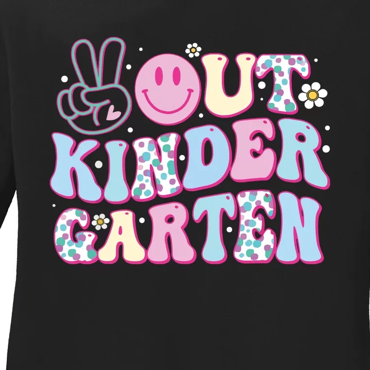 Peace Out Kindergarten Last Day Of School Groovy Girl Ladies Long Sleeve Shirt