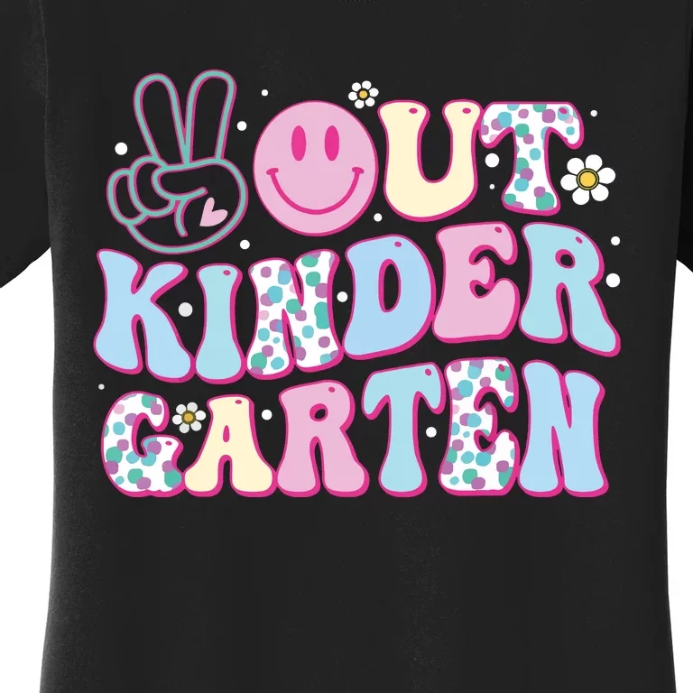 Peace Out Kindergarten Last Day Of School Groovy Girl Women's T-Shirt