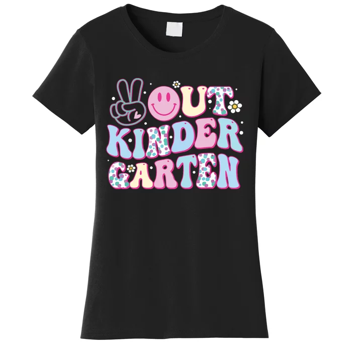 Peace Out Kindergarten Last Day Of School Groovy Girl Women's T-Shirt