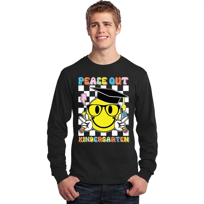 Peace Out Kindergarten Last Day Of School Smile Face Long Sleeve Shirt