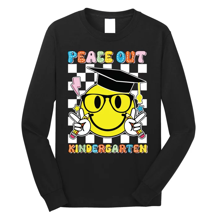 Peace Out Kindergarten Last Day Of School Smile Face Long Sleeve Shirt