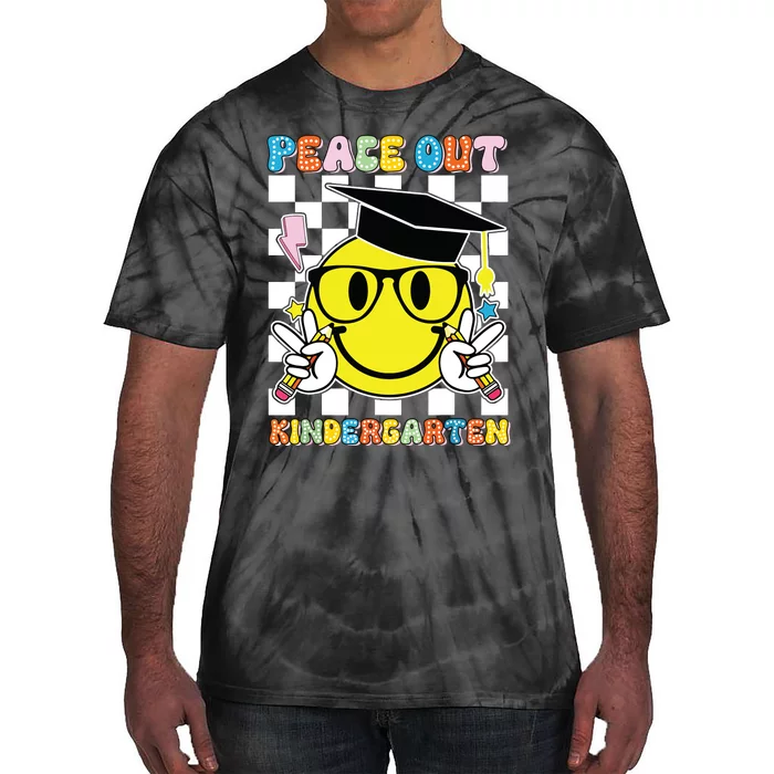 Peace Out Kindergarten Last Day Of School Smile Face Tie-Dye T-Shirt