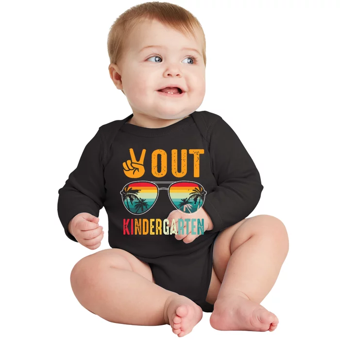 Peace Out Kindergarten Retro Graduation Last Day Of School Baby Long Sleeve Bodysuit