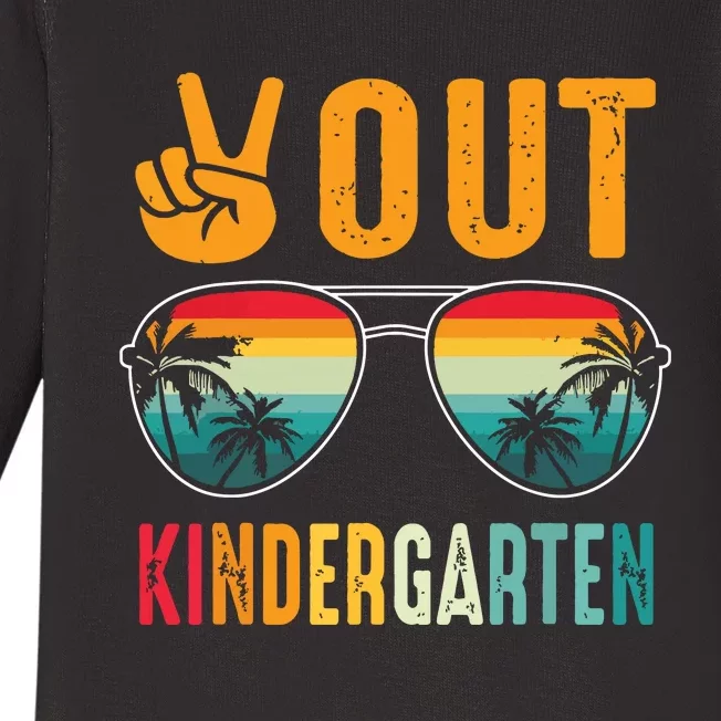 Peace Out Kindergarten Retro Graduation Last Day Of School Baby Long Sleeve Bodysuit