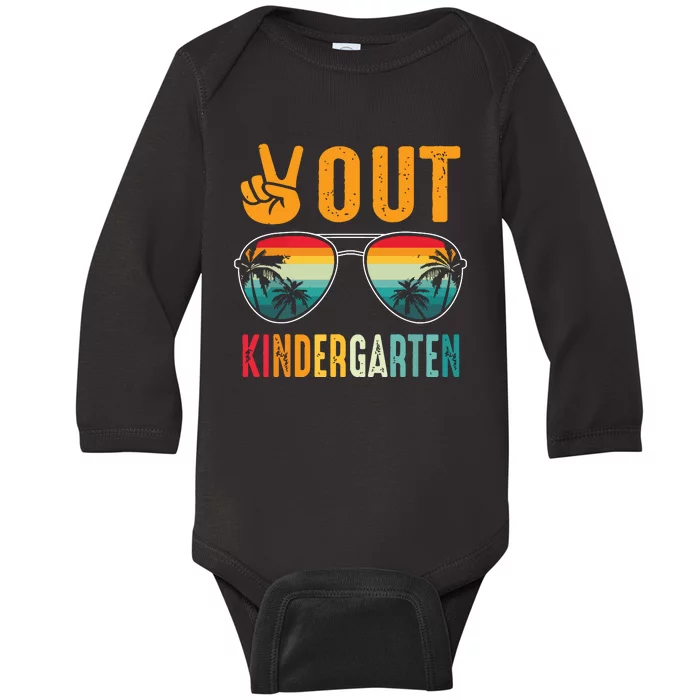 Peace Out Kindergarten Retro Graduation Last Day Of School Baby Long Sleeve Bodysuit