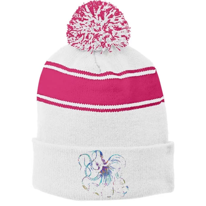 Psychedelic Octopus Kraken Stripe Pom Pom Beanie