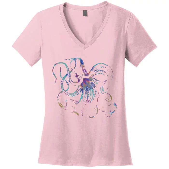 Psychedelic Octopus Kraken Women's V-Neck T-Shirt