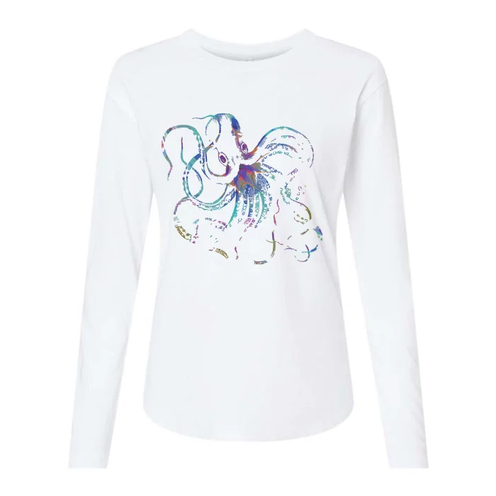 Psychedelic Octopus Kraken Womens Cotton Relaxed Long Sleeve T-Shirt