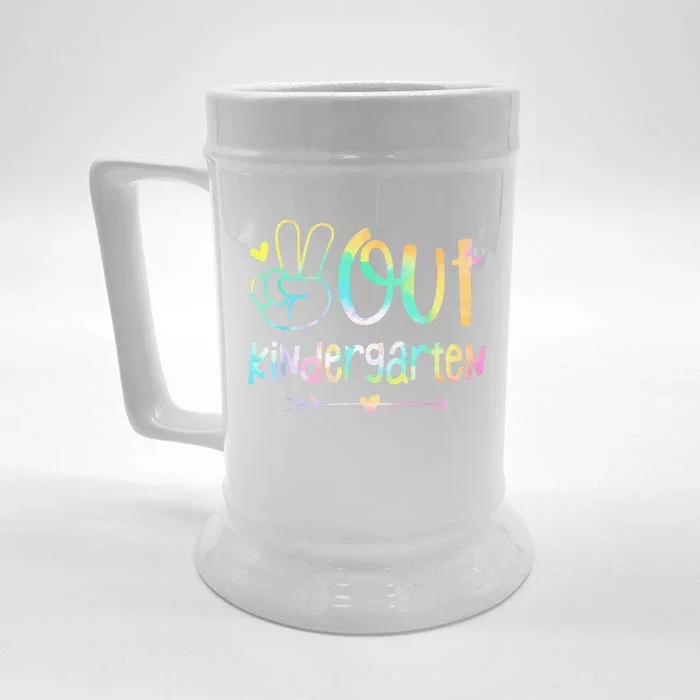 Peace Out Kindergarten Tie Dye Last Day Of School Front & Back Beer Stein