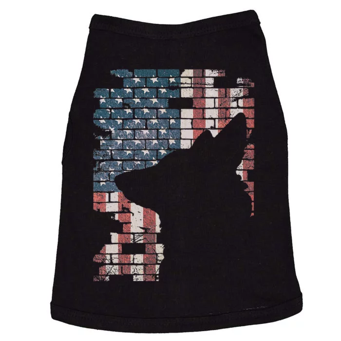 Police Officer K9 Dog Shep PD American Flag Silhouette Print Doggie Tank