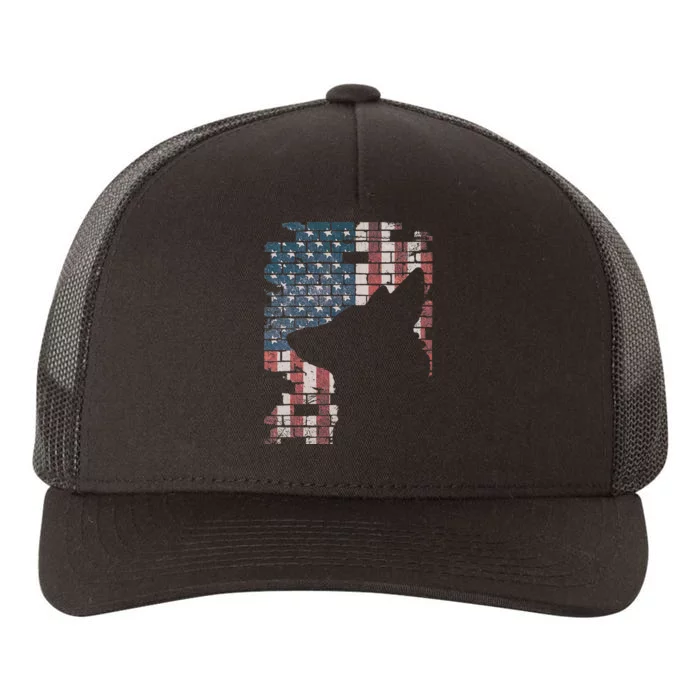 Police Officer K9 Dog Shep PD American Flag Silhouette Print Yupoong Adult 5-Panel Trucker Hat