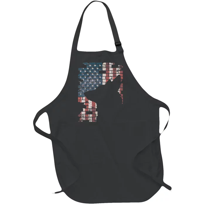 Police Officer K9 Dog Shep PD American Flag Silhouette Print Full-Length Apron With Pocket