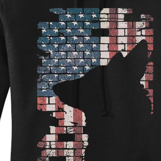 Police Officer K9 Dog Shep PD American Flag Silhouette Print Women's Pullover Hoodie