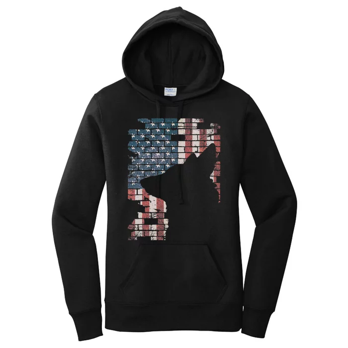 Police Officer K9 Dog Shep PD American Flag Silhouette Print Women's Pullover Hoodie