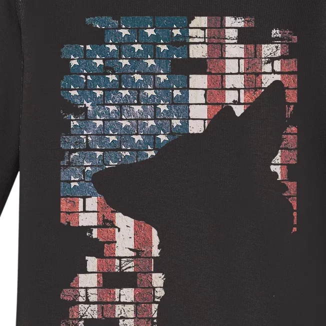 Police Officer K9 Dog Shep PD American Flag Silhouette Print Baby Long Sleeve Bodysuit