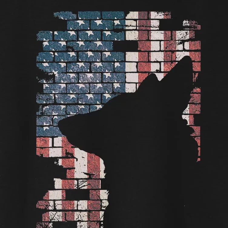 Police Officer K9 Dog Shep PD American Flag Silhouette Print Women's Crop Top Tee