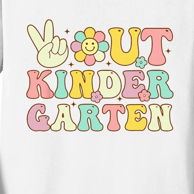 Peace Out Kindergarten Retro Graduation Last Day Of School Kids Long Sleeve Shirt