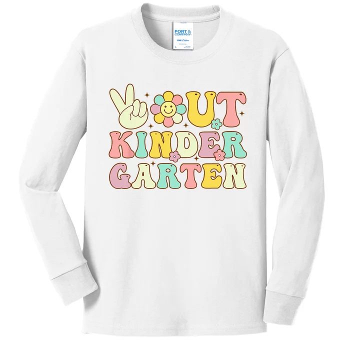 Peace Out Kindergarten Retro Graduation Last Day Of School Kids Long Sleeve Shirt