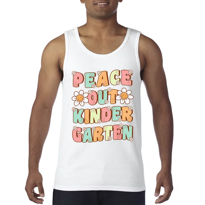 Peace Out Kindergarten Cute Groovy Last Day of Kindergarten Tank Top