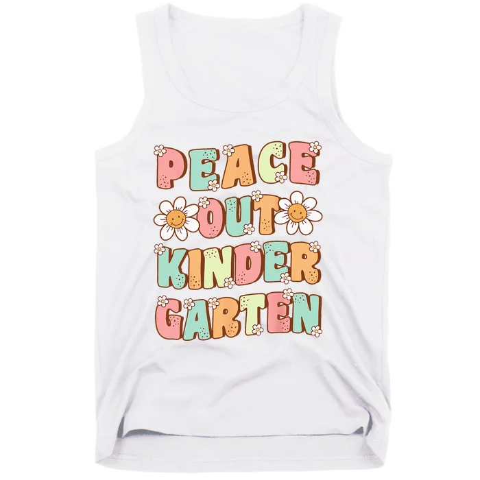 Peace Out Kindergarten Cute Groovy Last Day of Kindergarten Tank Top