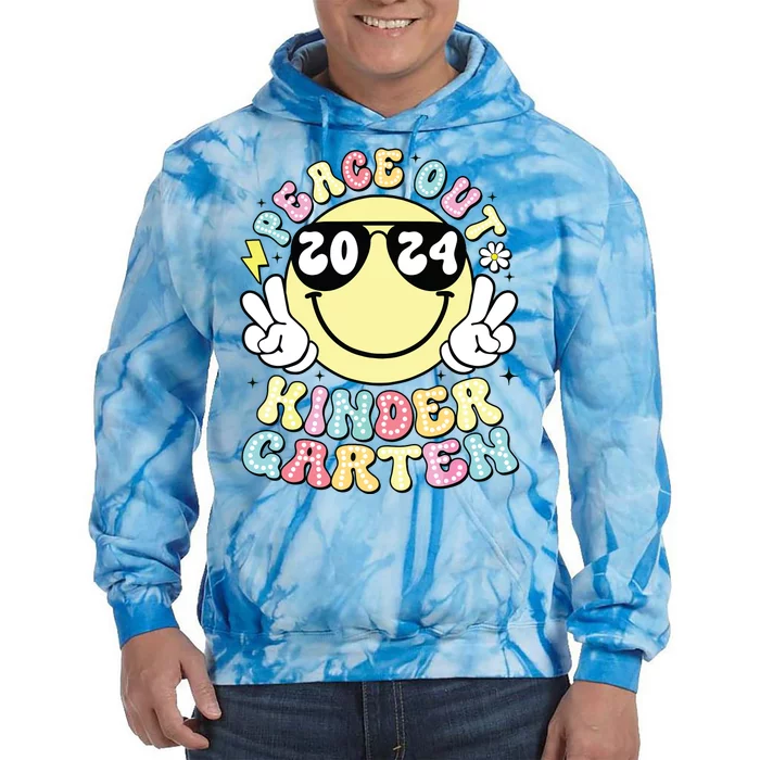 Peace Out Kindergarten Retro Smile Last Day Of School 2024 Tie Dye Hoodie