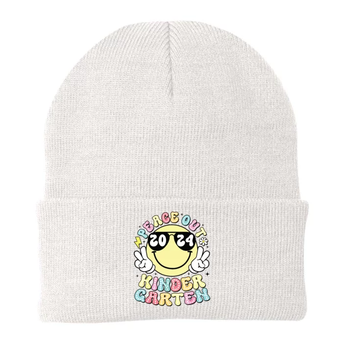 Peace Out Kindergarten Retro Smile Last Day Of School 2024 Knit Cap Winter Beanie